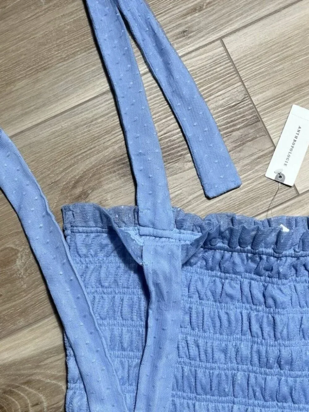 NWT Anthropologie Blue Smocked Blue Cami Top - Women Size Large